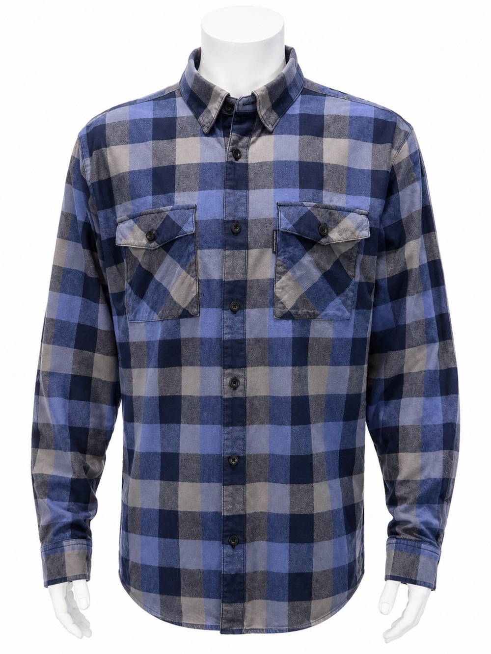 Harley Davidson Motorcycles Biker Blue Gray Plaid Flannel Long Sleeve Shirt XL